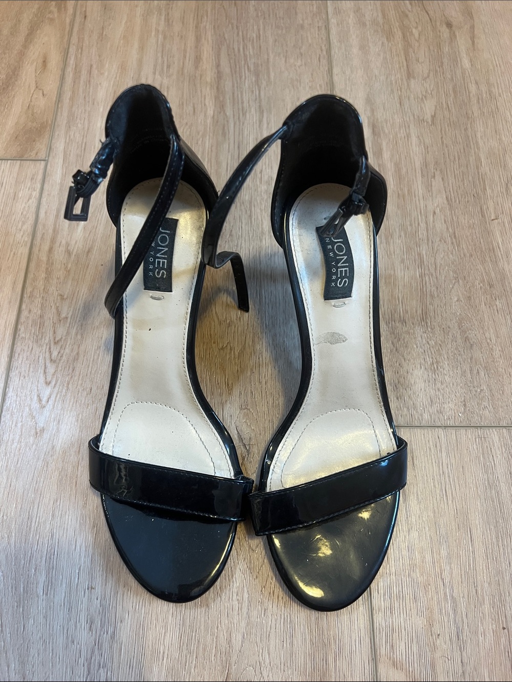 Jones New York Black Patent Open-Toe Ankle-Strap Heels